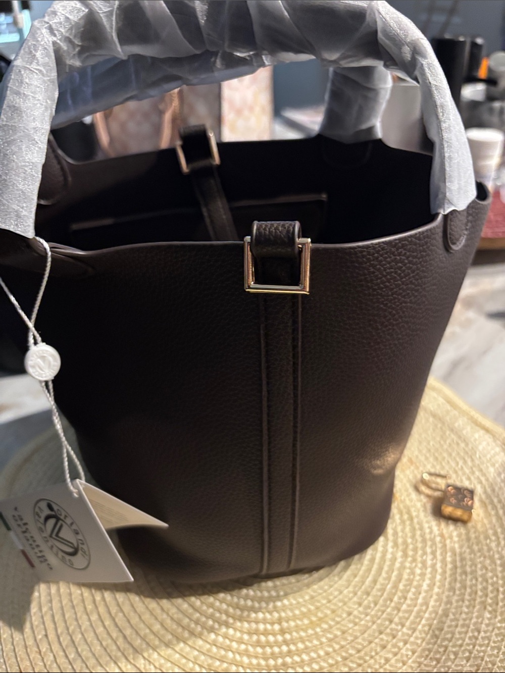 Valentino Brown Leather Tote with Gold-Tone Lock